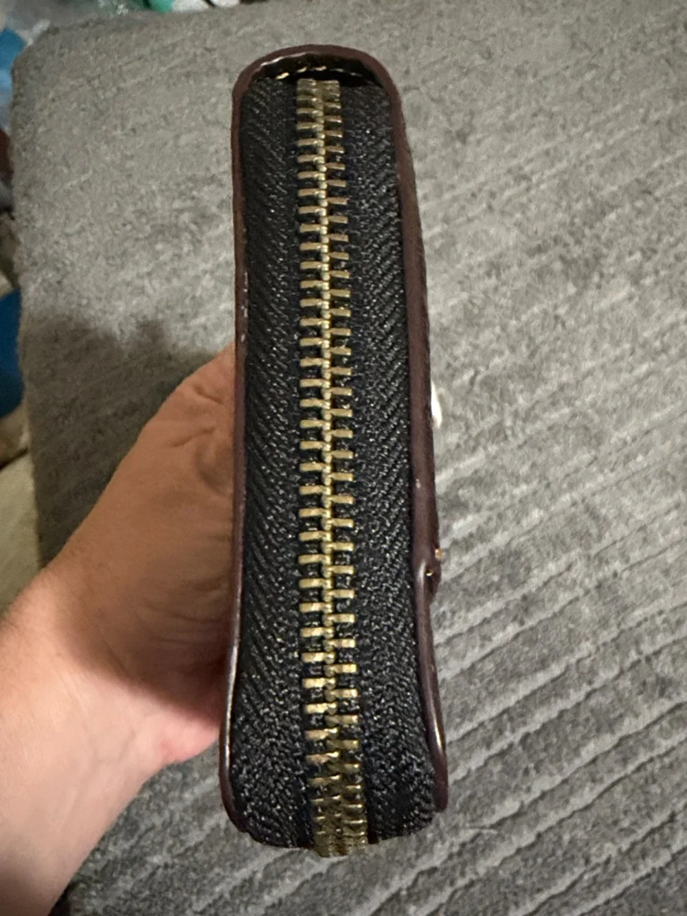 COACH Black Pebbled Leather Zip Wallet with Contrast Stitch